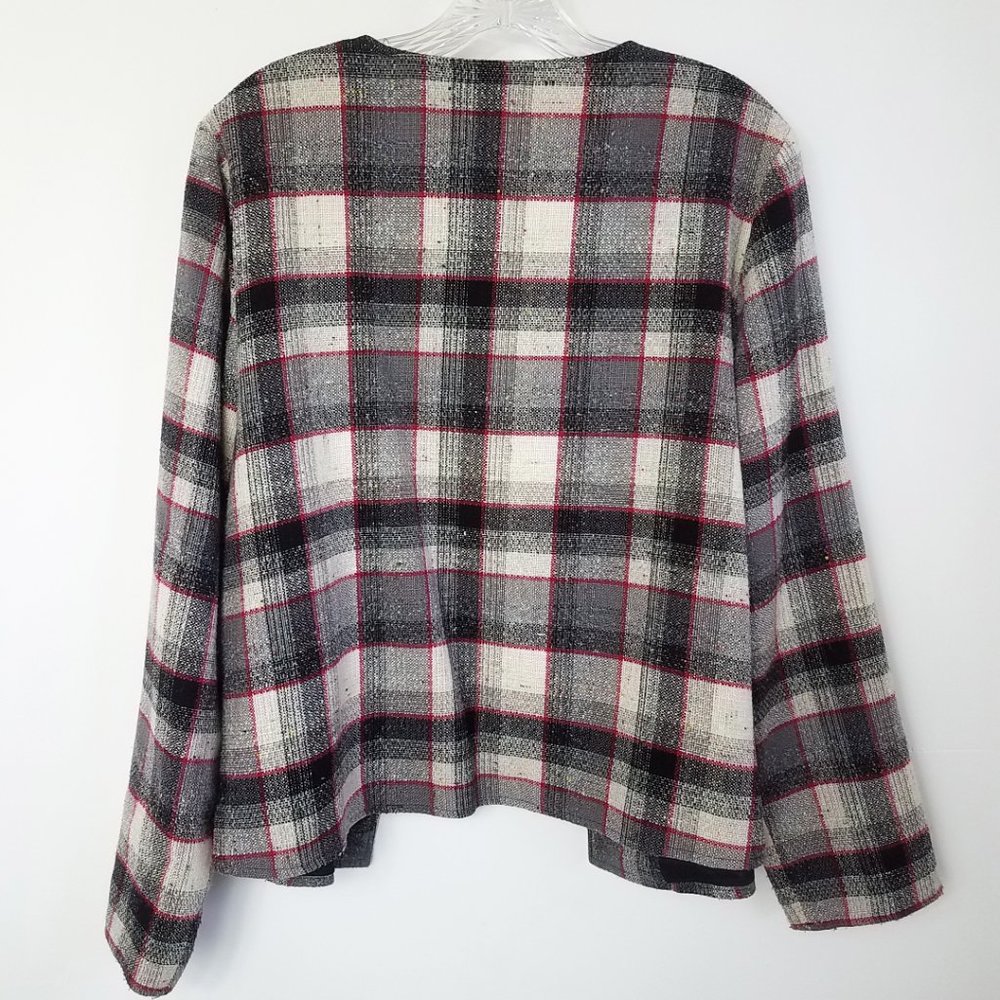 Christopher & Banks Women's Lined Plaid Open Front Cotton Blend Coat Jacket - Picture 6 of 11